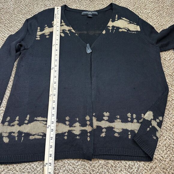 JOSEPHINE CHAUS Open-Front Cardigan 1XSilk Blend Black Beige Bronze Knit Sweater - Picture 10 of 12